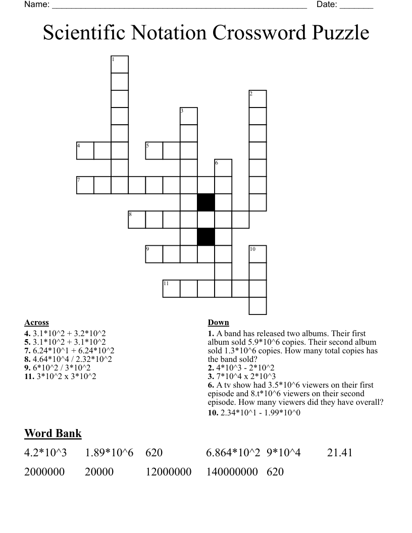 Scientific Notation Crossword Puzzle