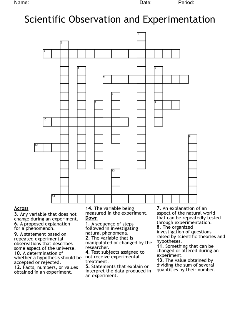 Scientific Observation and Experimentation Crossword