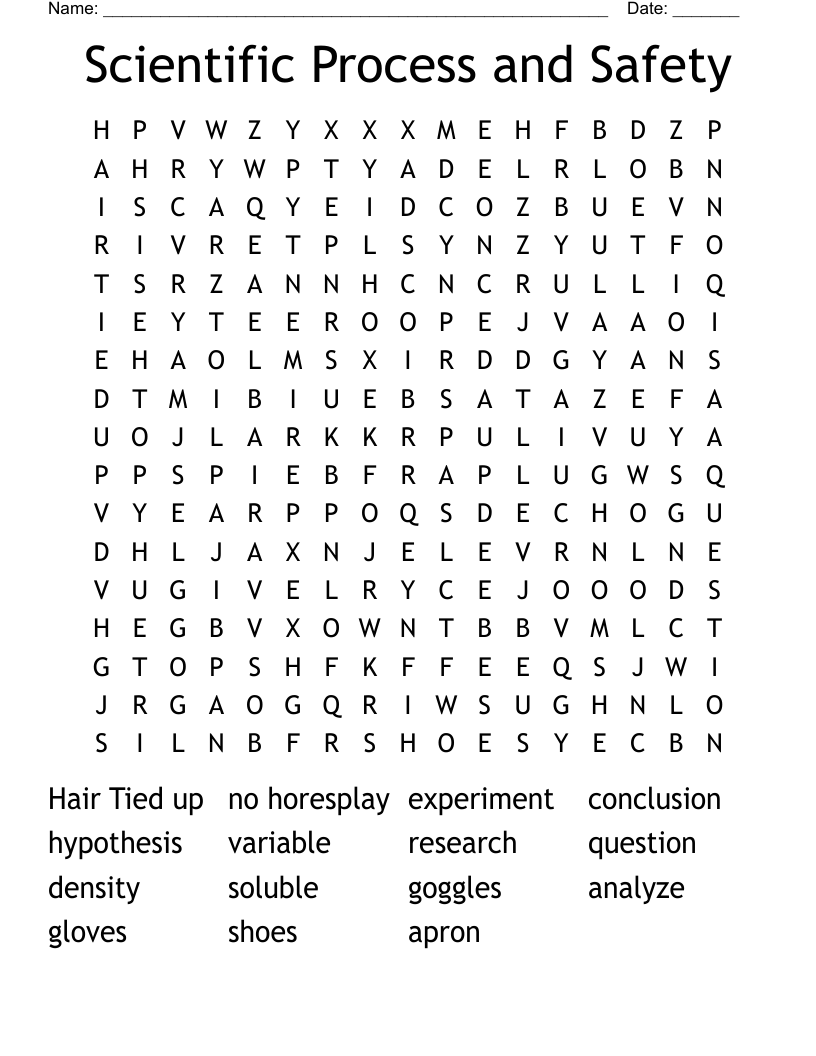 Scientific Process and Safety Word Search
