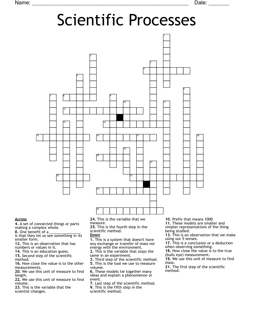 Scientific Processes Crossword