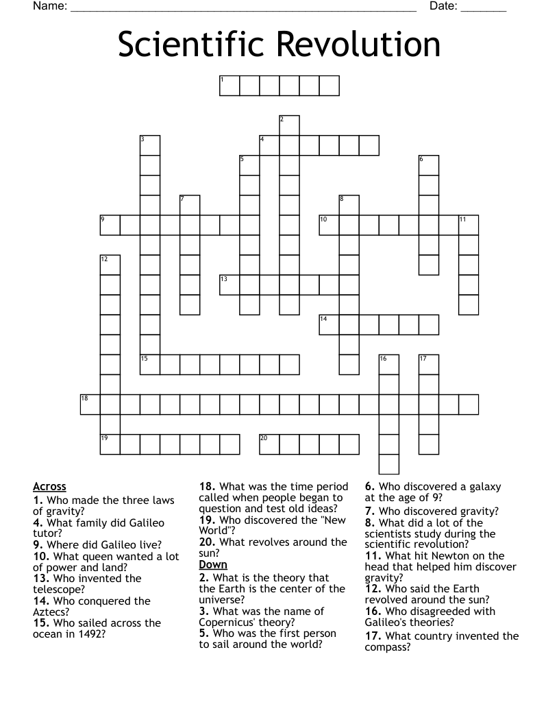 Scientific Revolution Crossword