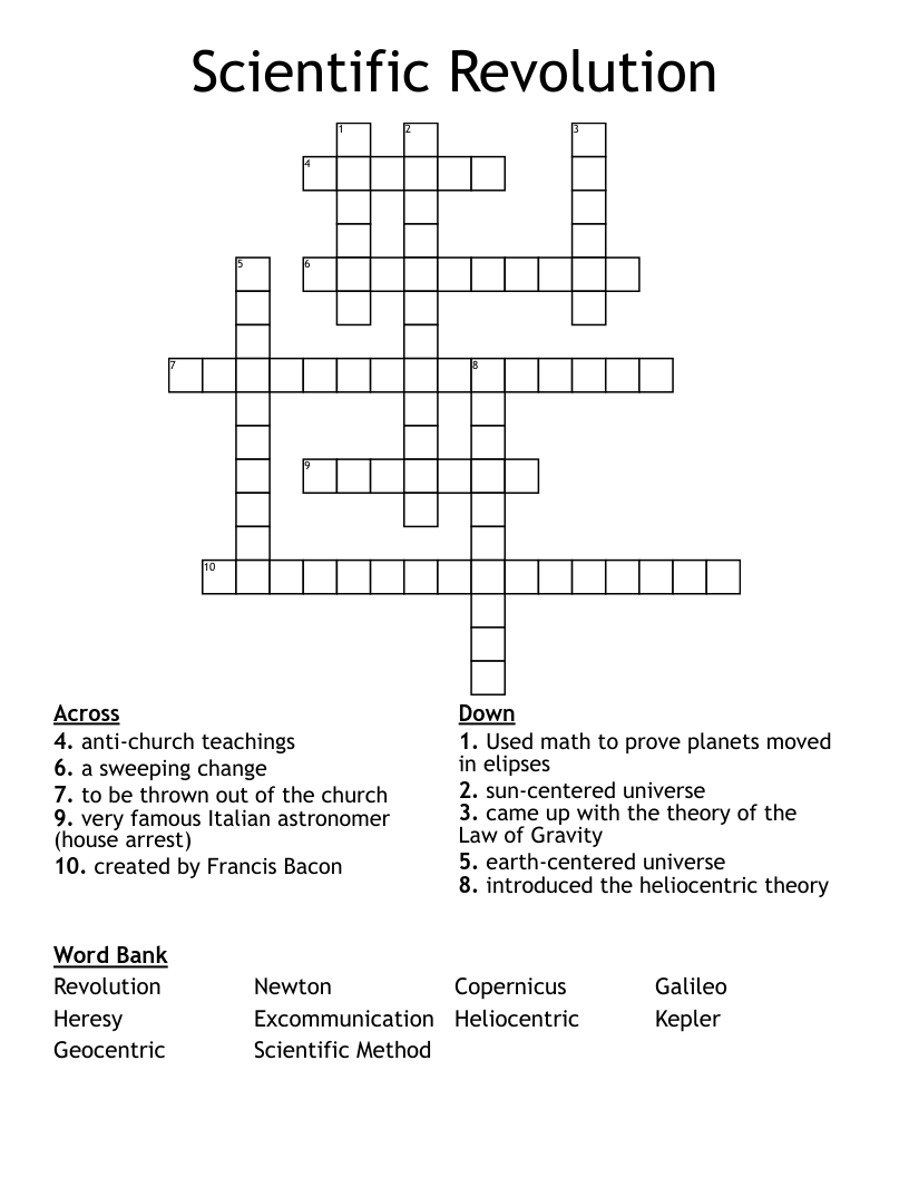 Scientific Revolution Crossword