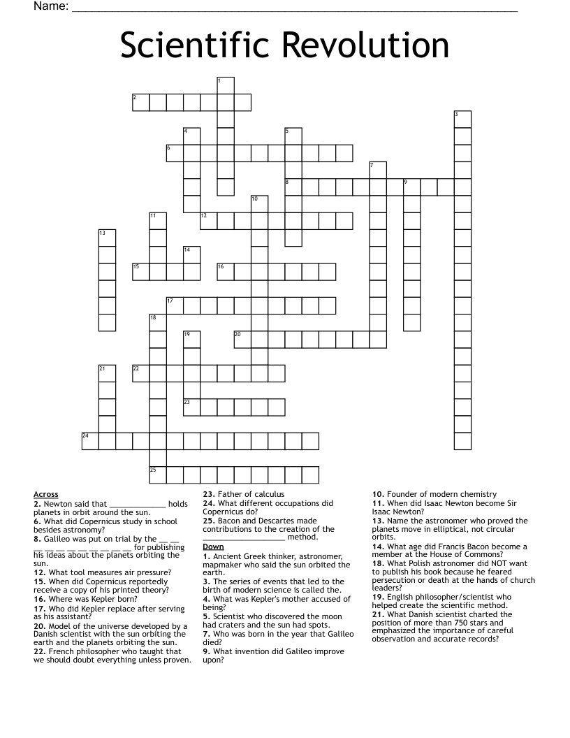 Scientific Revolution Crossword