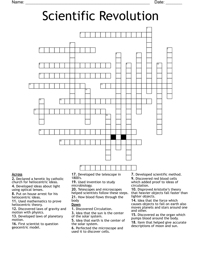 Scientific Revolution Crossword