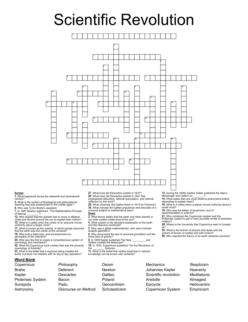 Scientific Revolution Crossword