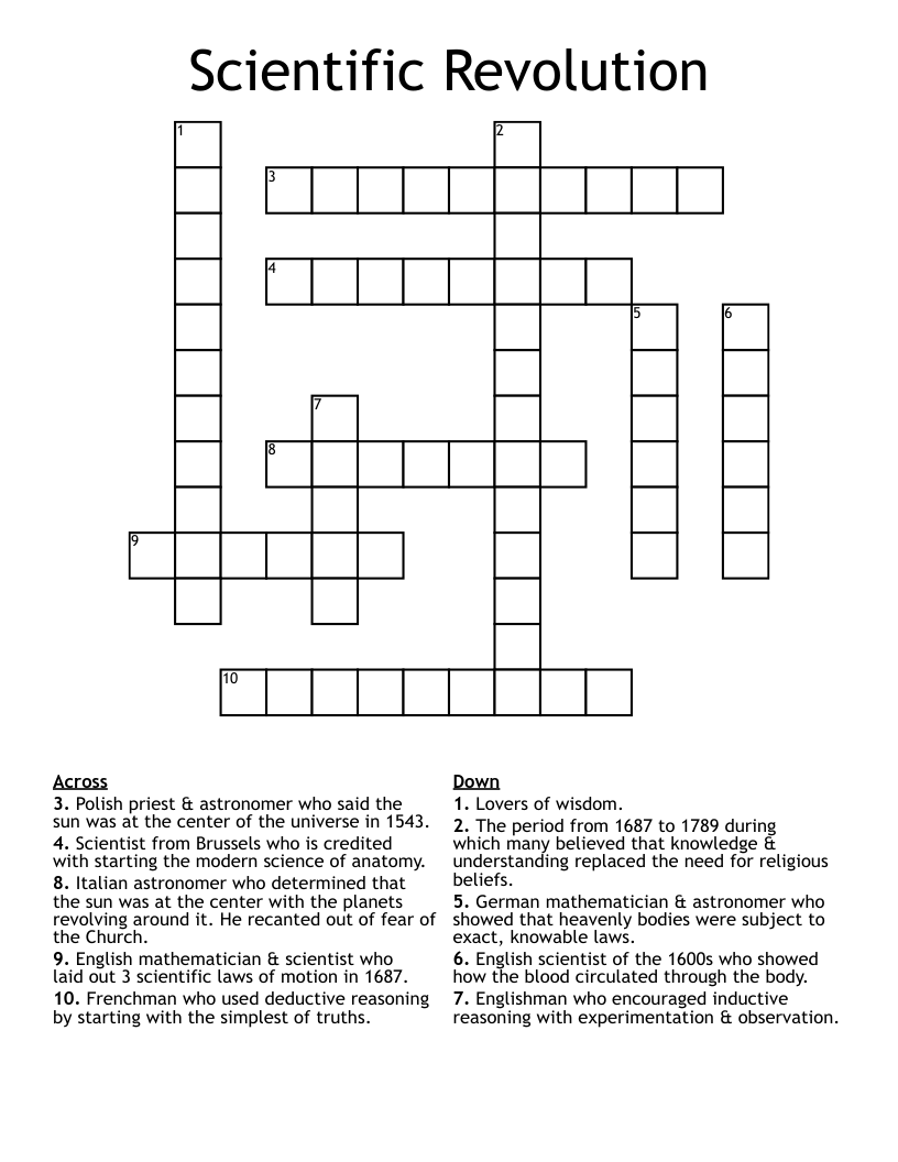 Scientific Revolution Crossword