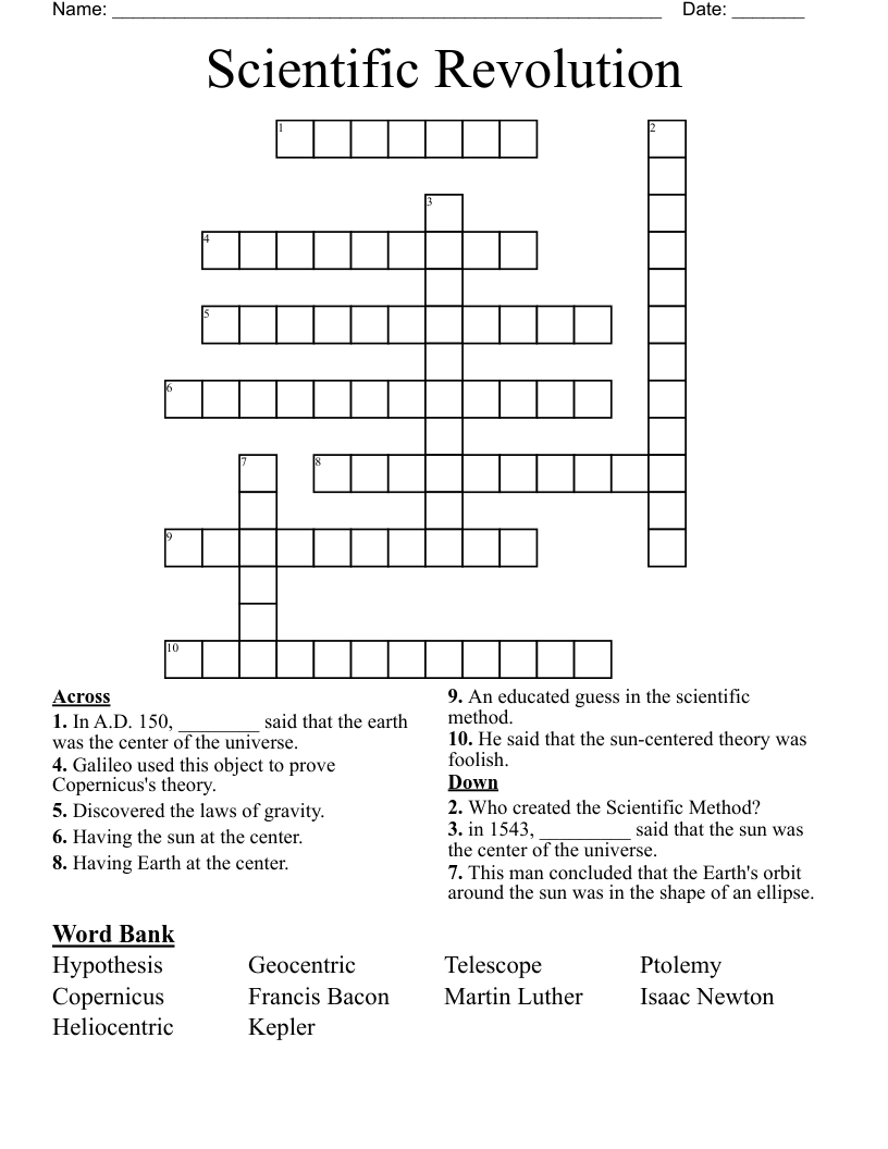 Scientific Revolution Crossword