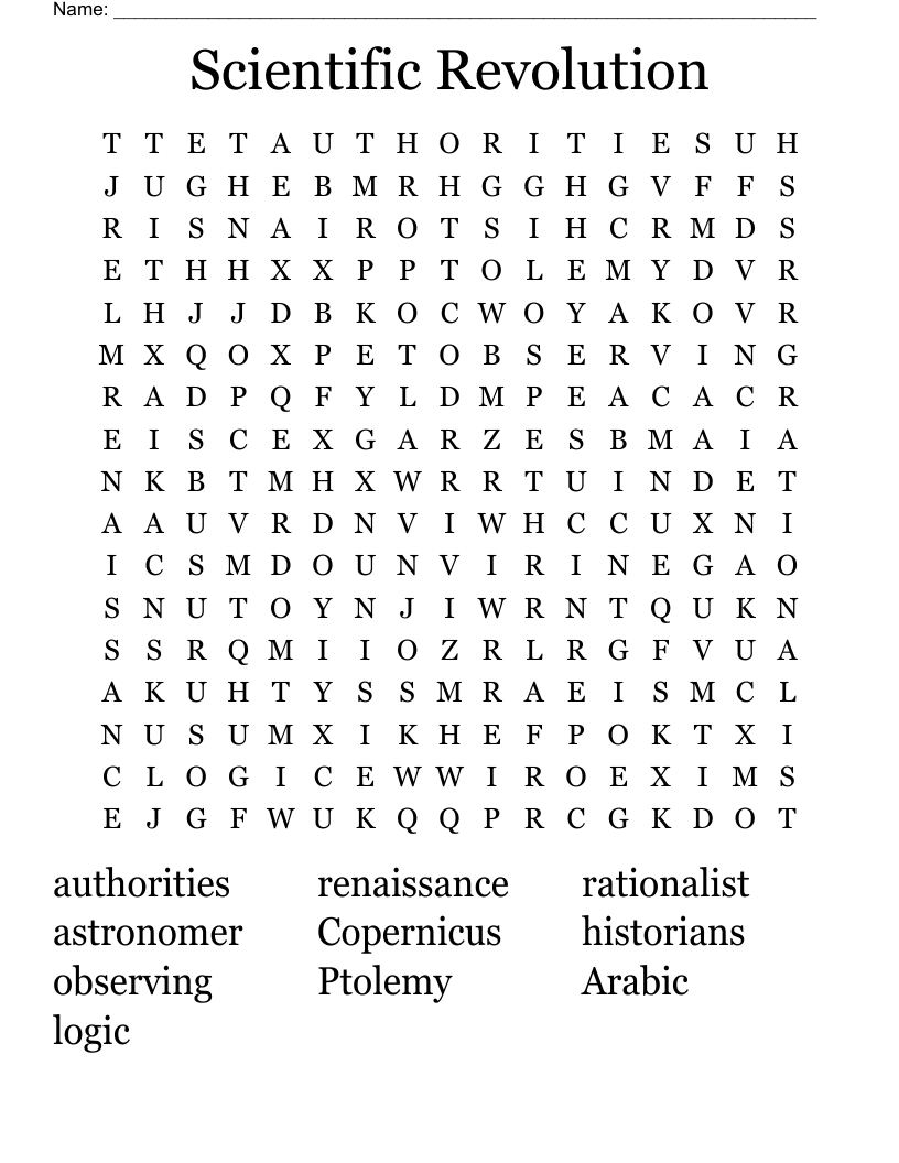 Scientific Revolution Word Search