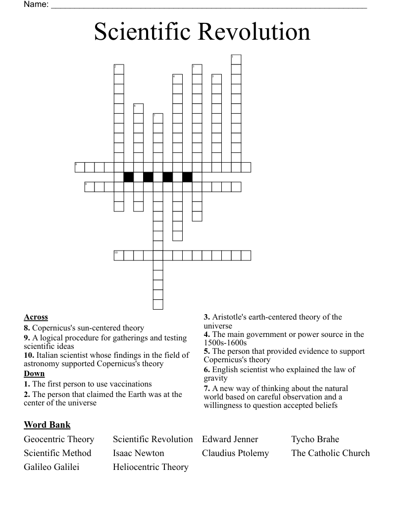 Scientific Revolution Crossword