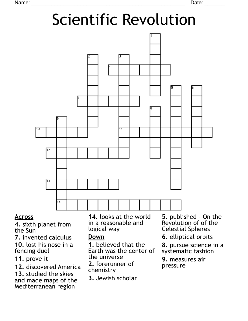 Scientific Revolution Crossword