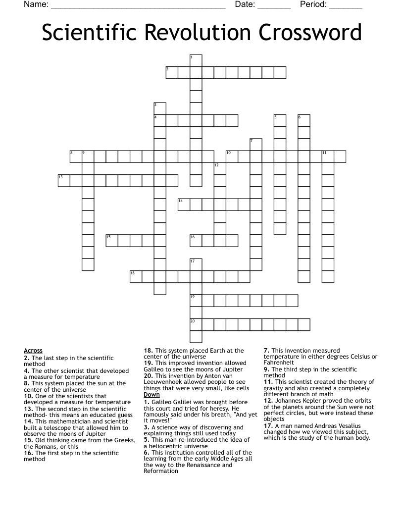 Scientific Revolution Crossword