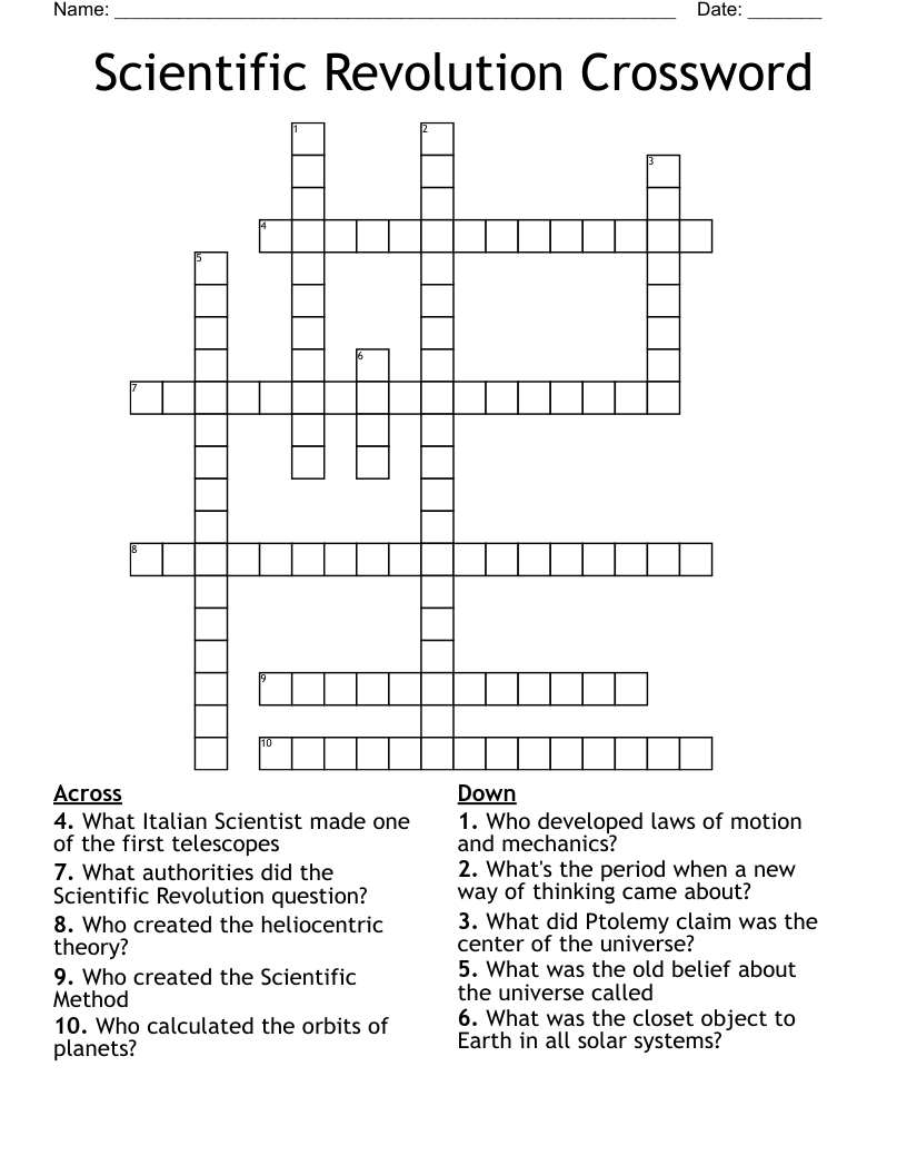 Scientific Revolution Crossword