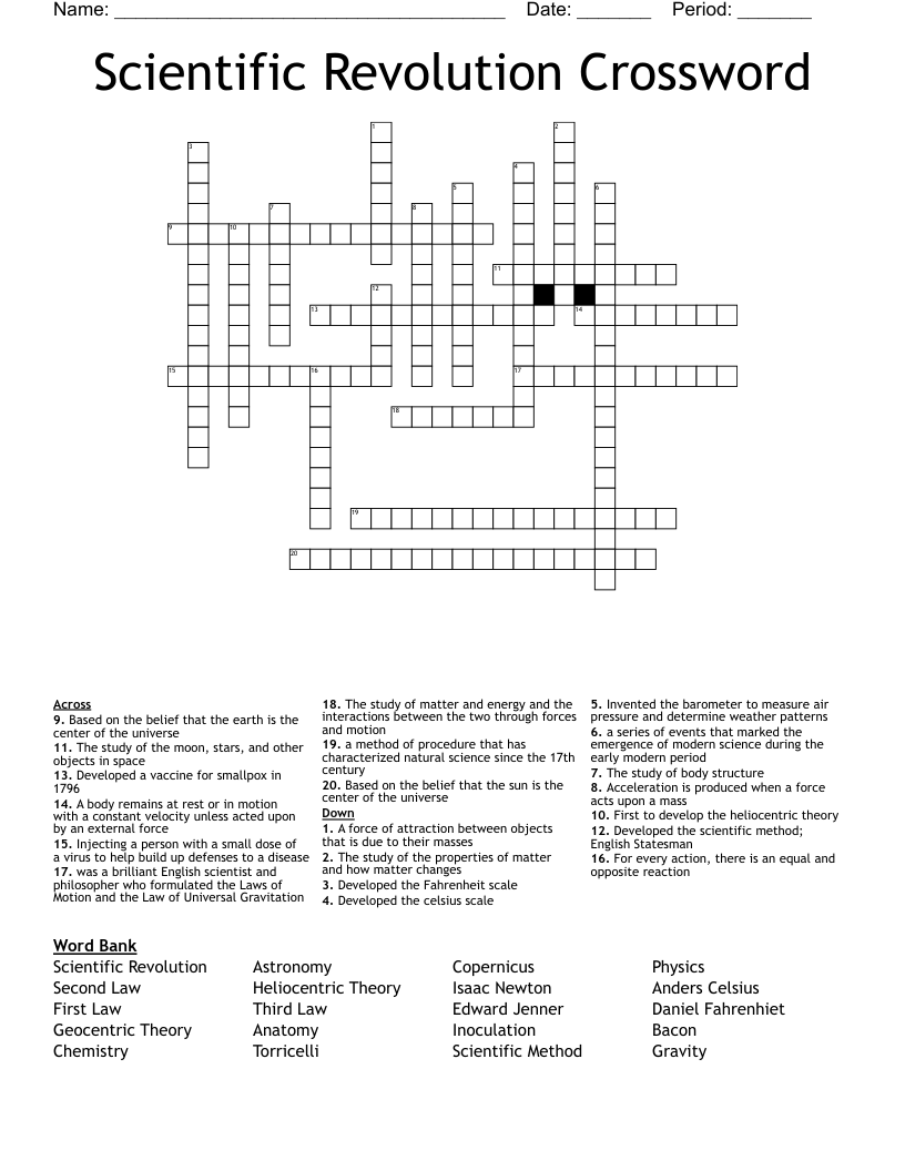 Scientific Revolution Crossword