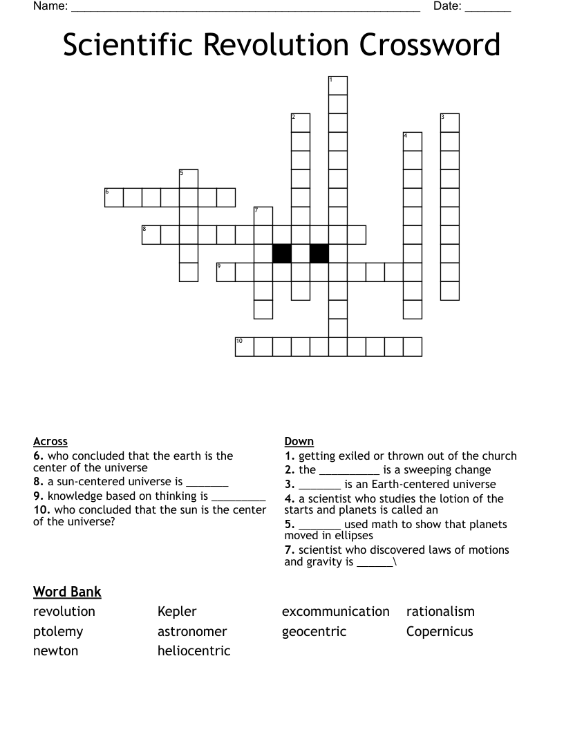 Scientific Revolution Crossword 