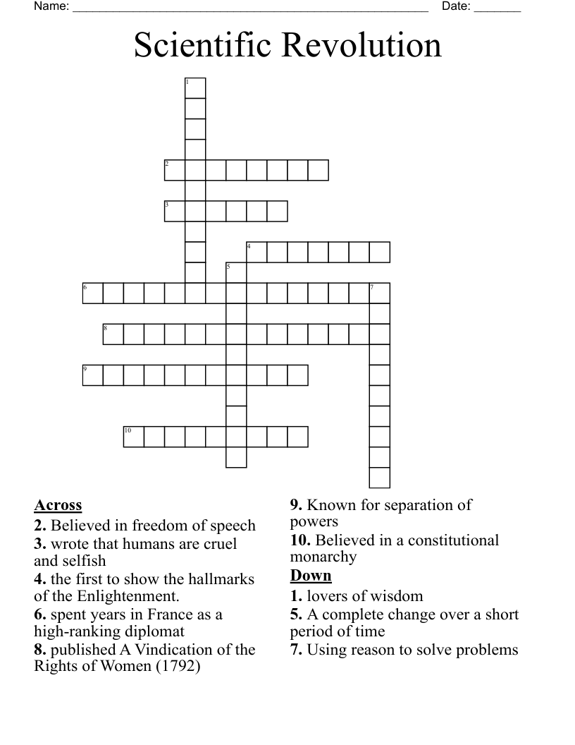 Scientific Revolution  Crossword