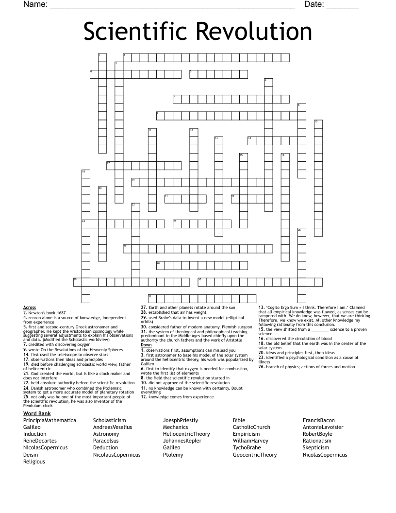 Scientific Revolution  Crossword