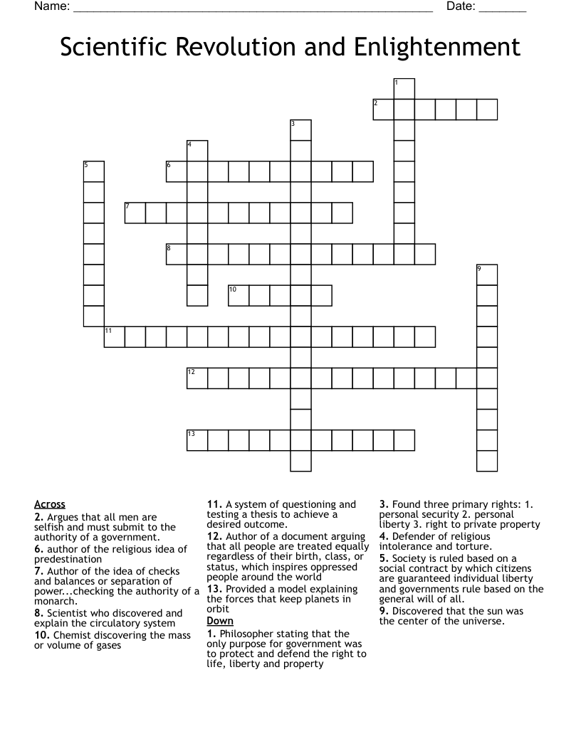 Scientific Revolution and Enlightenment Crossword