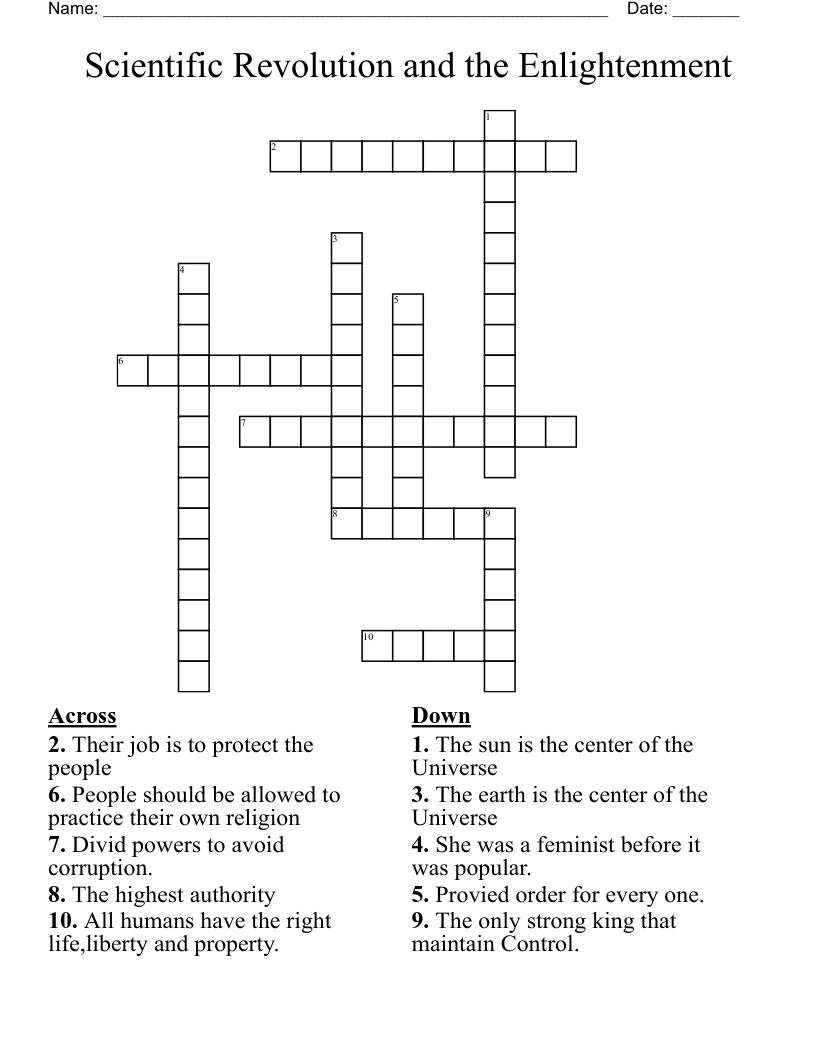 Scientific Revolution and the Enlightenment Crossword