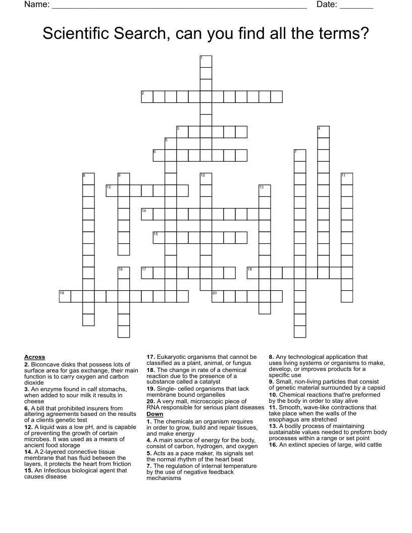 Scientific Search, can you find all the terms? Crossword
