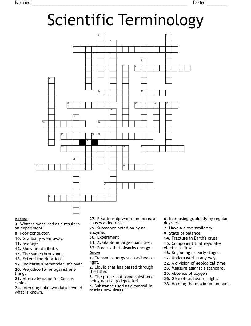 Scientific Terminology Crossword
