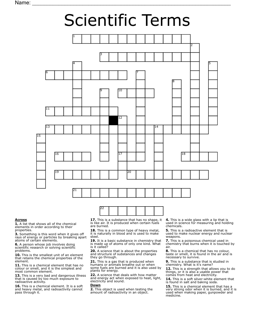Scientific Terms Crossword