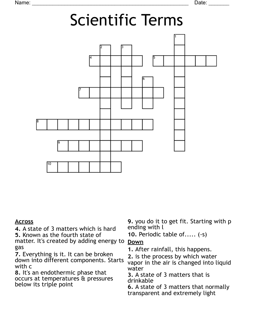 Scientific Terms Crossword