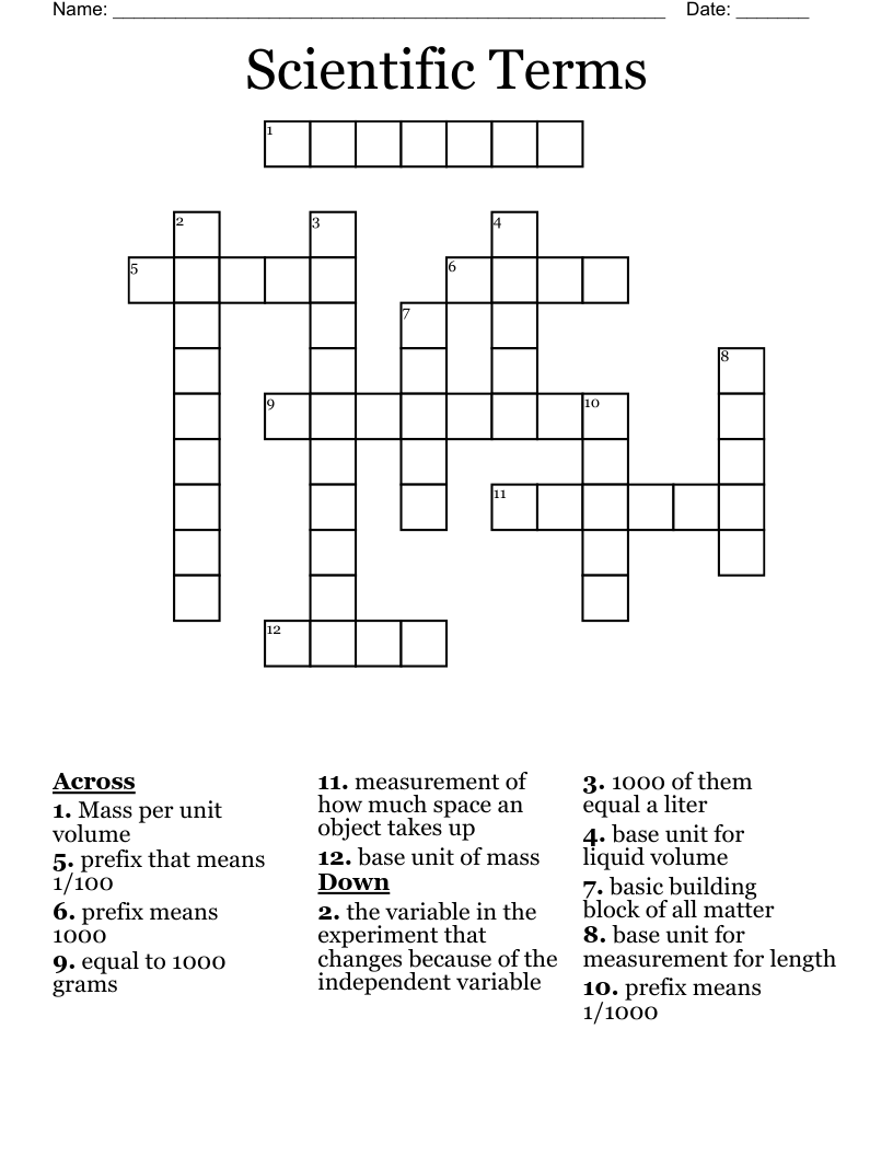 Scientific Terms Crossword
