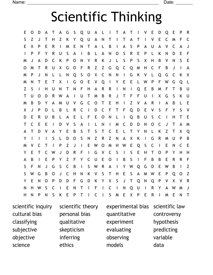 Scientific Thinking Word Search