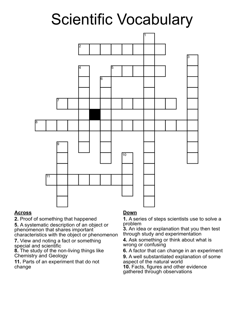 Scientific Vocabulary Crossword