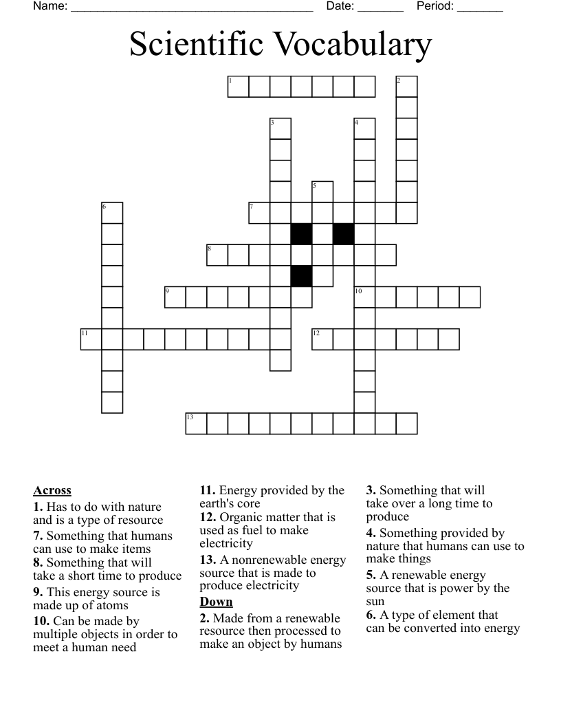 Scientific Vocabulary Crossword