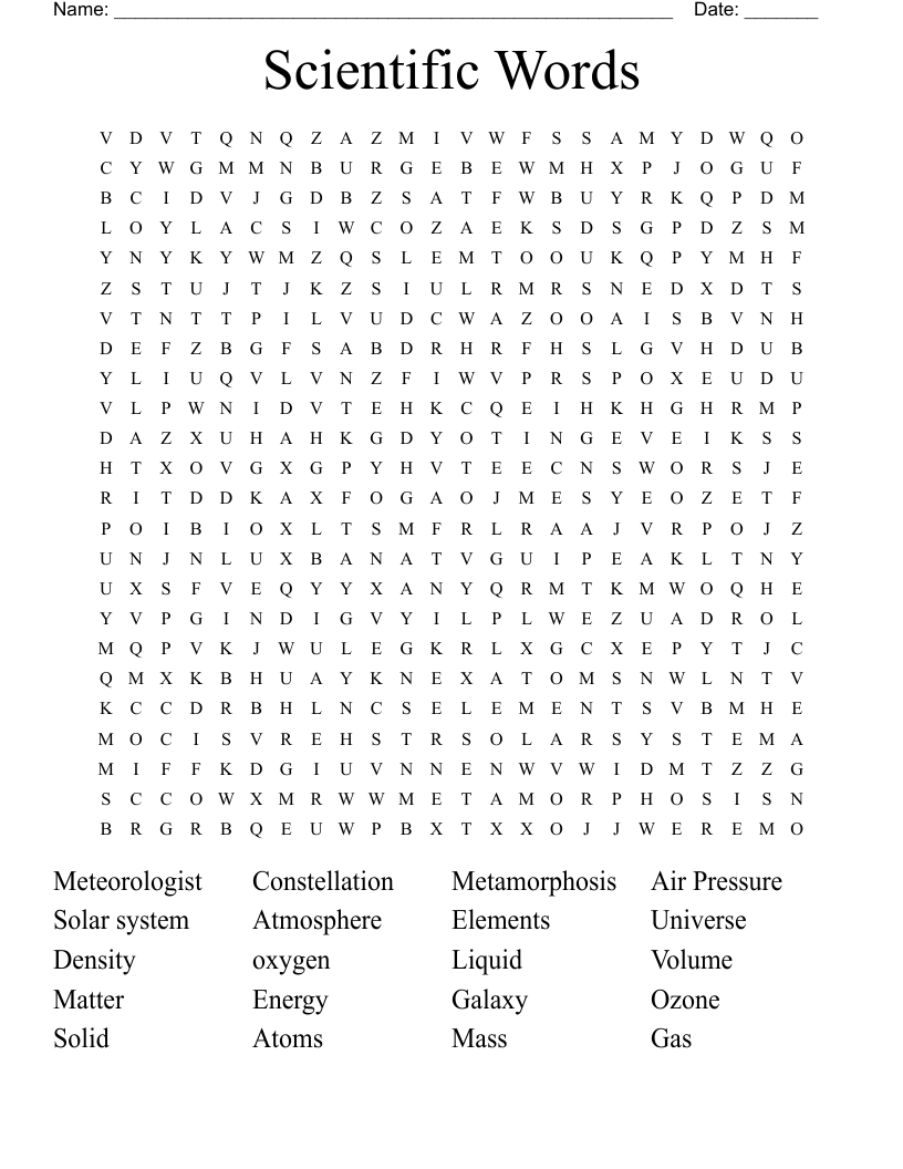 Scientific Words Word Search