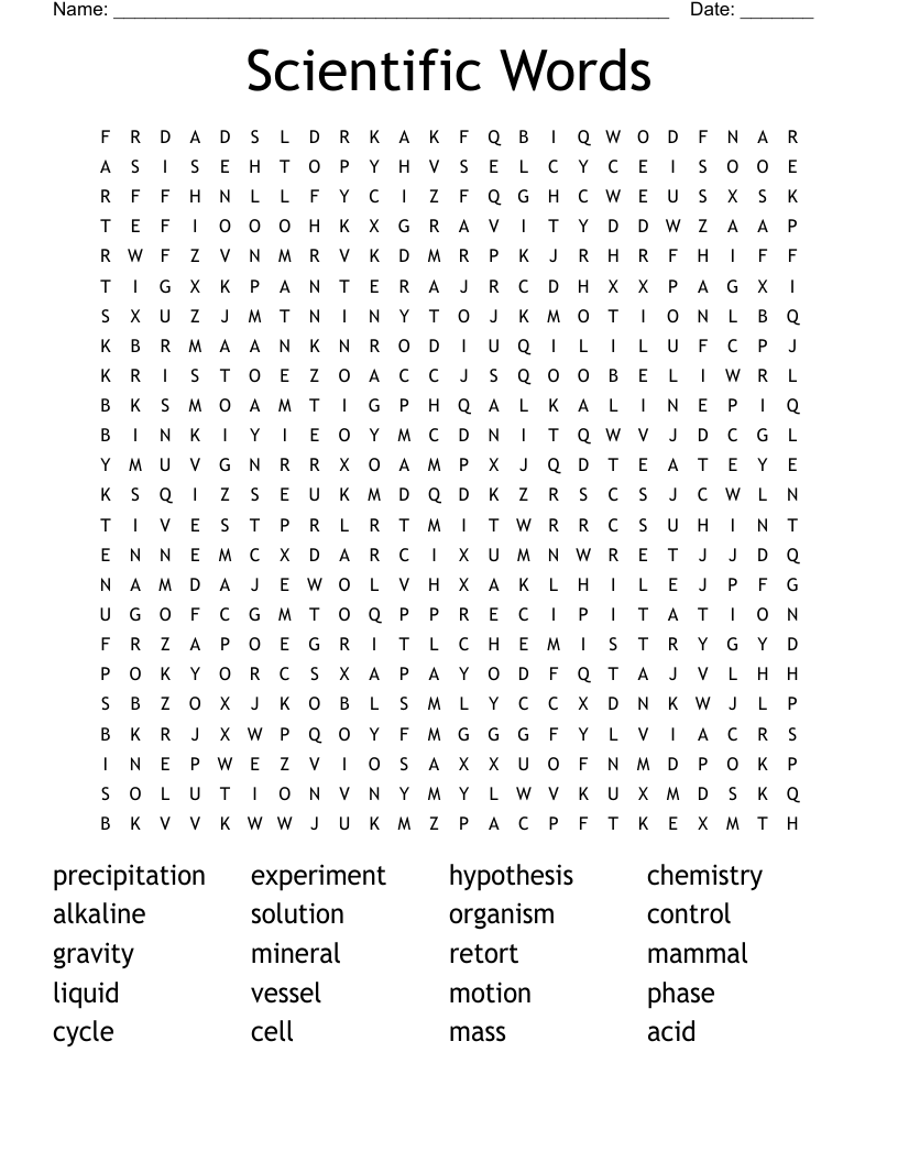 Scientific Words Word Search