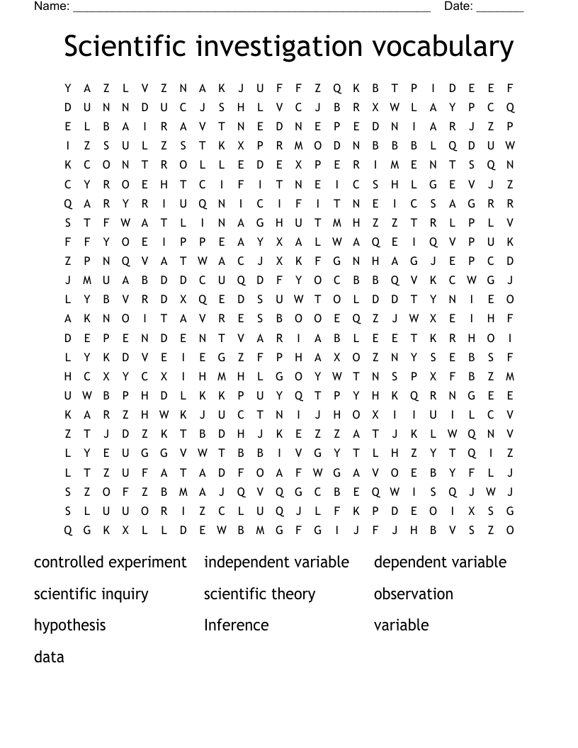 Scientific investigation vocabulary  Word Search