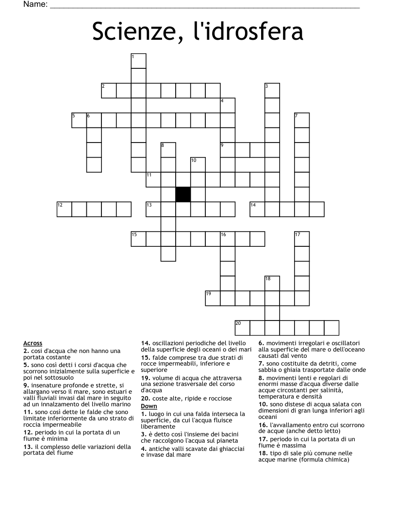 Scienze, l'idrosfera Crossword
