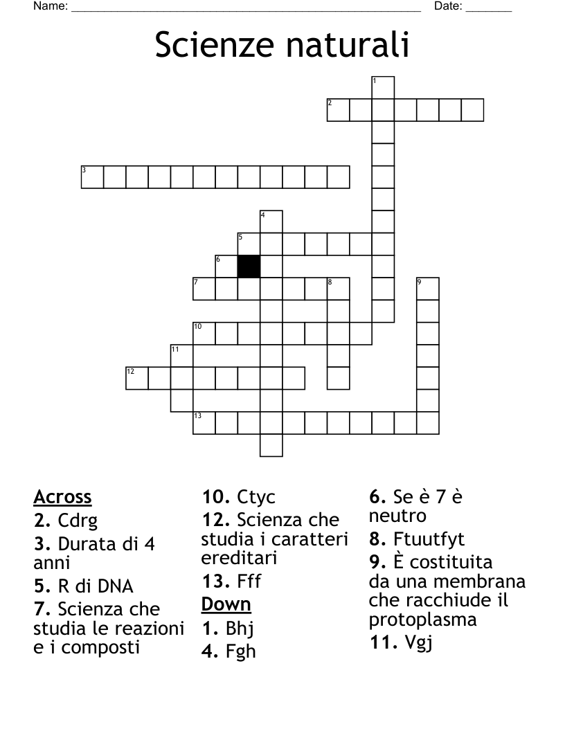 Scienze naturali  Crossword