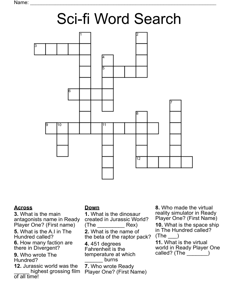 Sci-fi Word Search Crossword