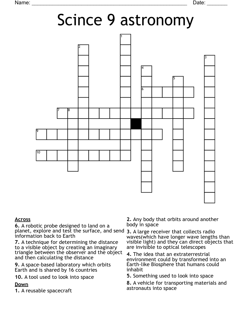 Scince 9 astronomy Crossword