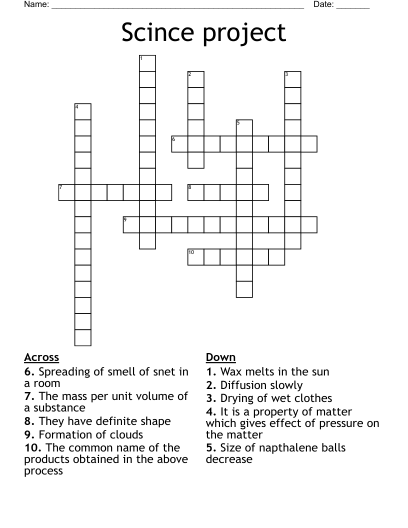 Scince project  Crossword