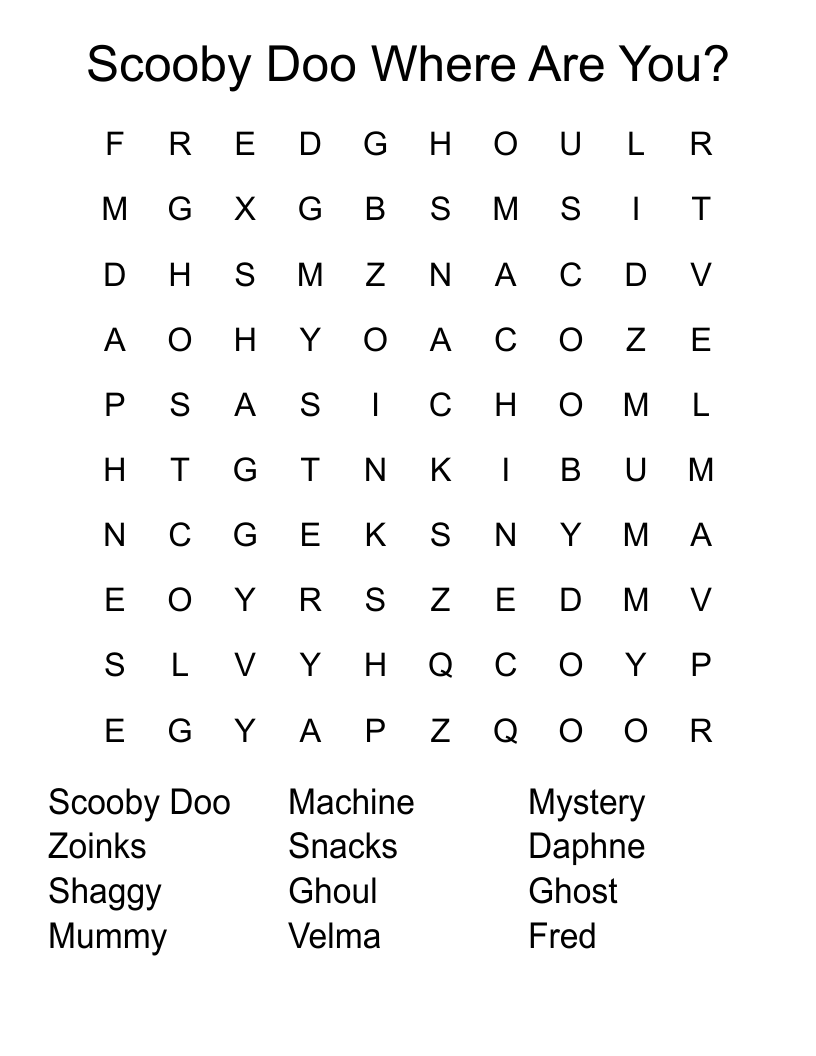 Scooby Doo Where Are You? Word Search