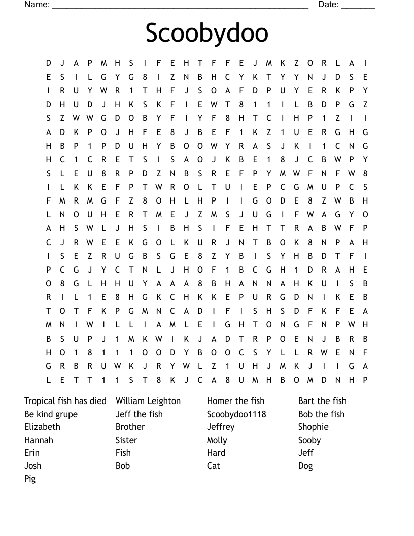 Scoobydoo Word Search