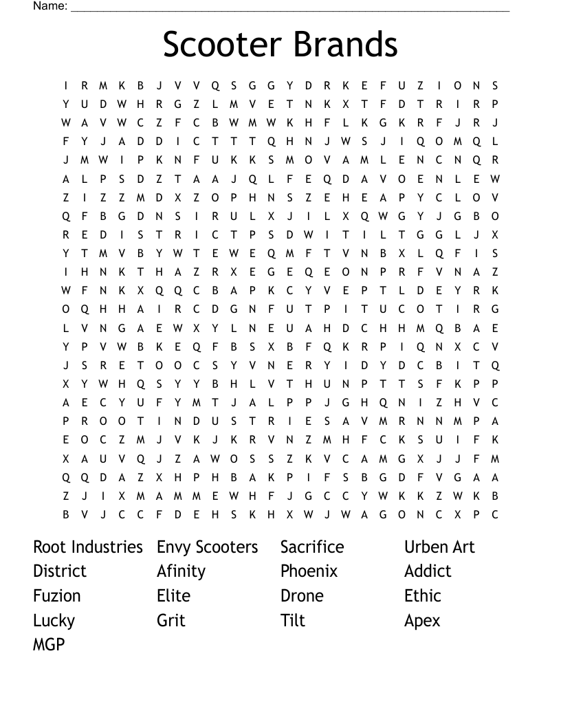 Scooter Brands  Word Search