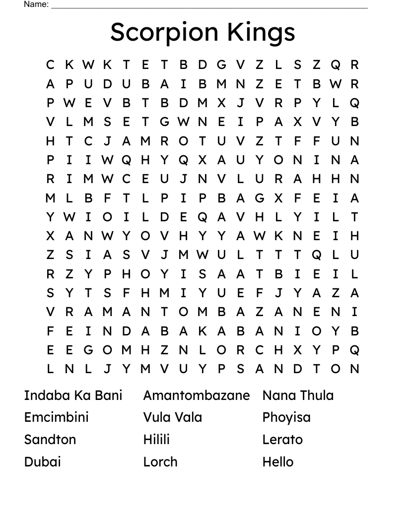 Scorpion Kings  Word Search