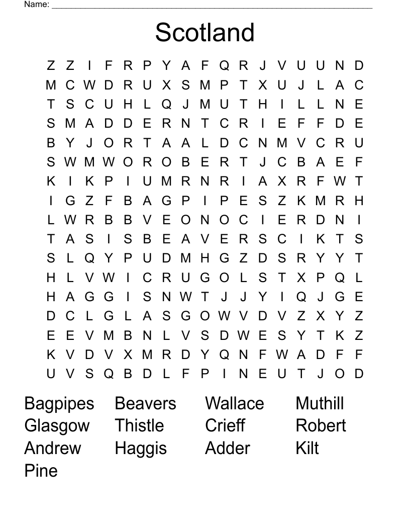 Scotland Word Search