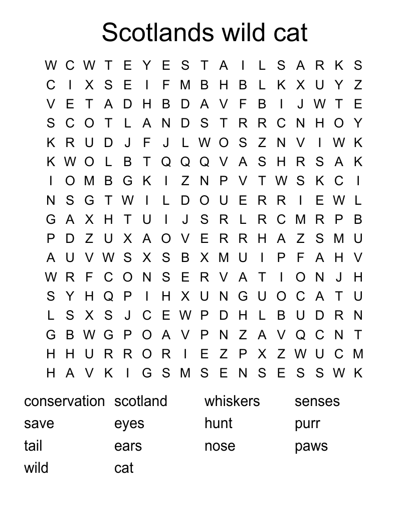 Scotlands wild cat Word Search