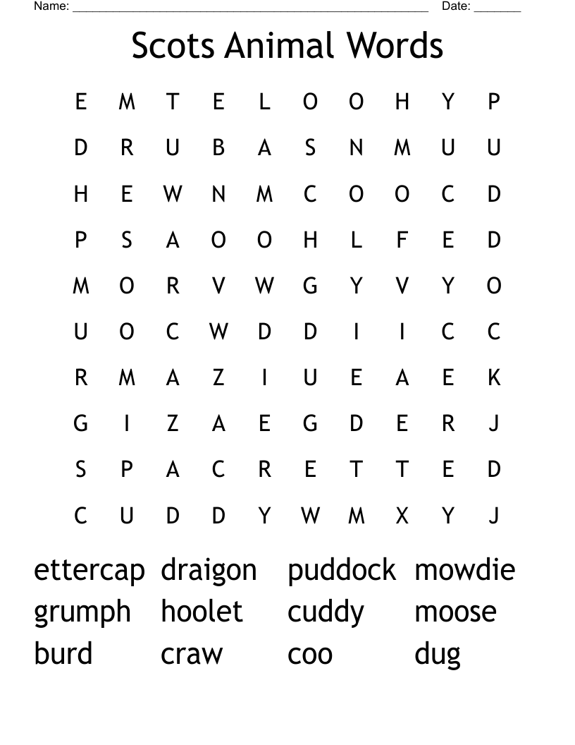 Scots Animal Words Word Search