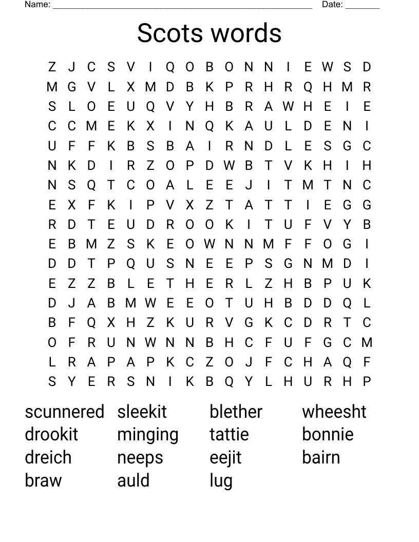 Scots words Word Search