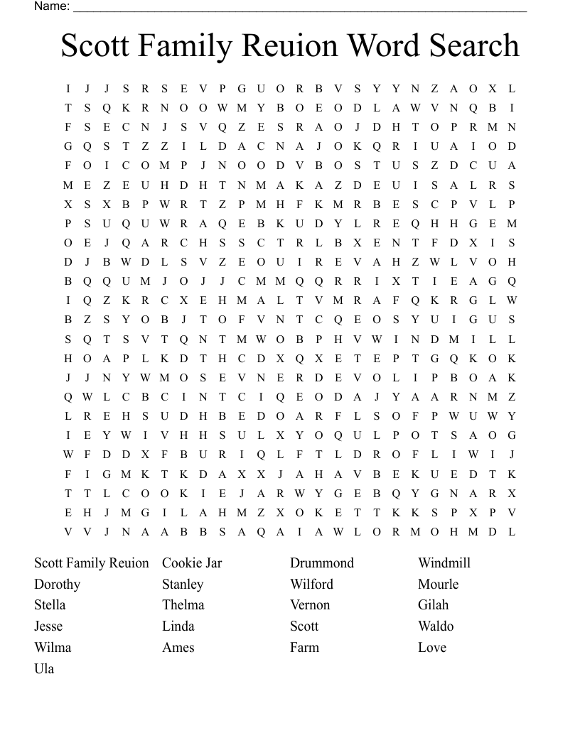 Scott Family Reuion Word Search