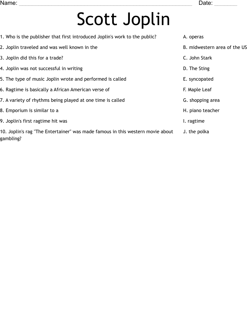 Scott Joplin Worksheet