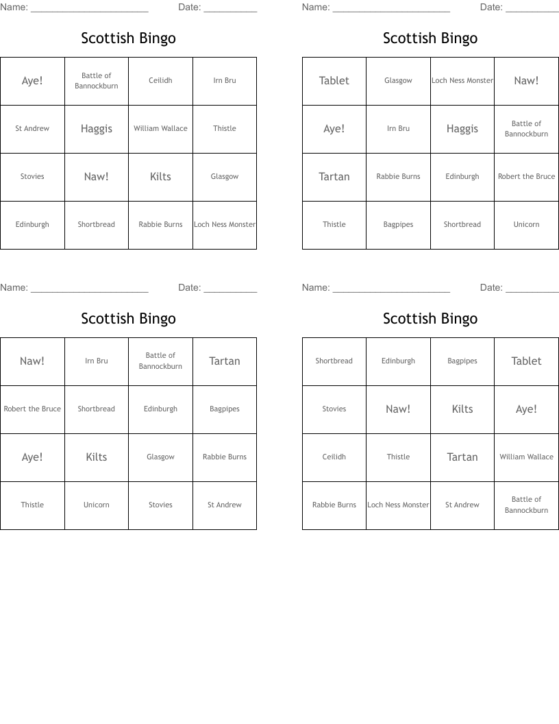 Scottish Bingo