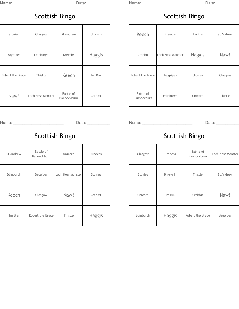 Scottish Bingo